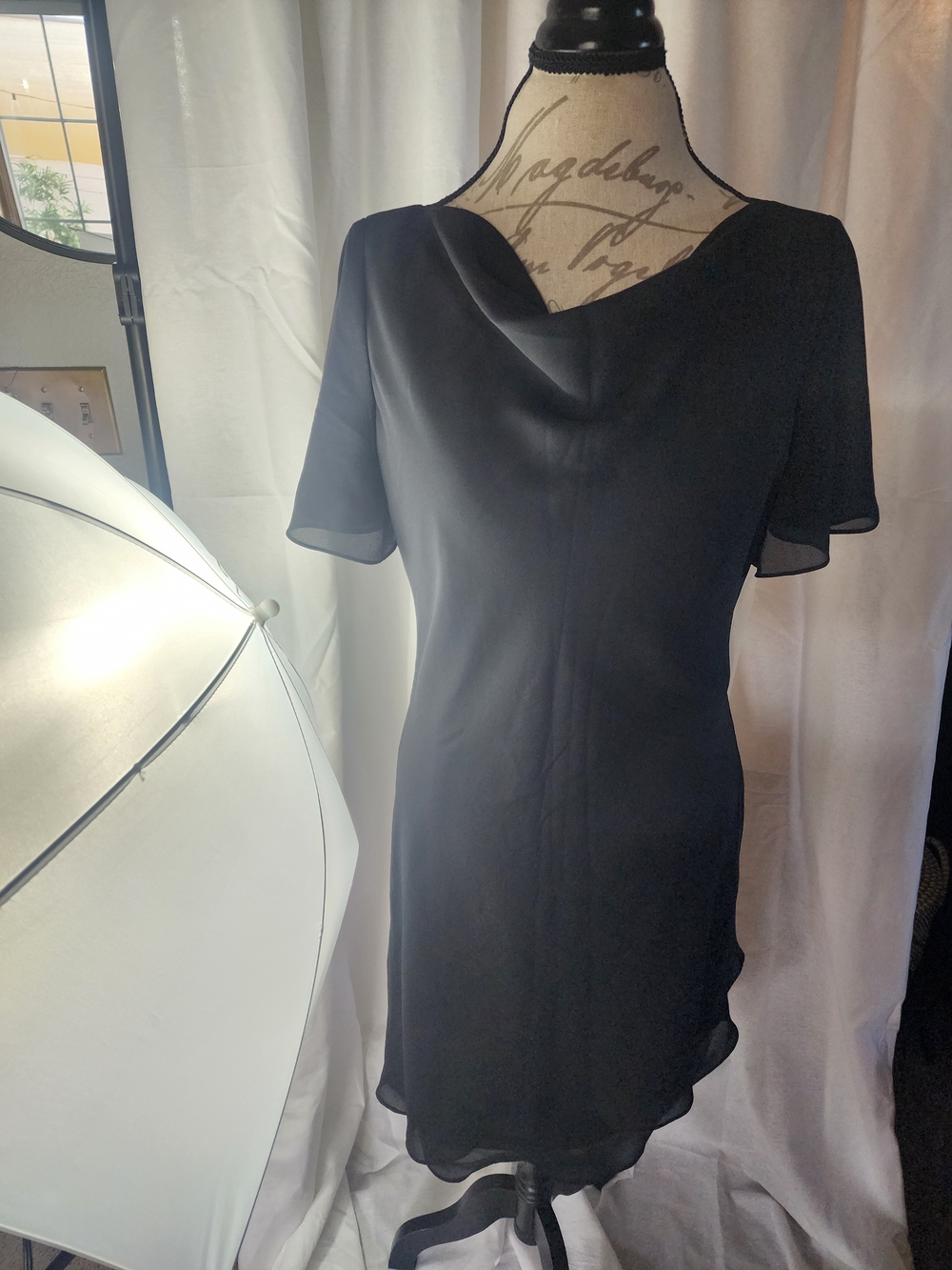 Virgo Black Cowl Neck Midi Dress